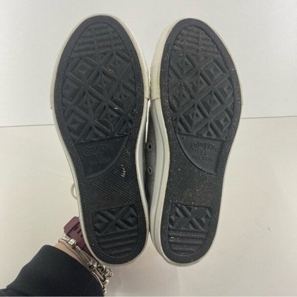 Converse Double Tongue Silver Sparkle and Turquoise Low Top Sneakers Youth Size3 - Picture 7 of 12